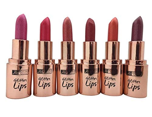 Malibu Glitz set of six(6) colors Glitter lips Long Lasting & Fuller Glitter Lipstick BABY PINK, CHERRY DELIGHT, DIAMOND PUFF, BREATHLESS, CORAL KISS, PURPLE PIE.