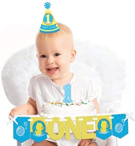 Big Dot of Happiness Ducky Duck 1st Birthday - First Birthday Boy or Girl Smash Cake Decorating Kit - High Chair Decorations