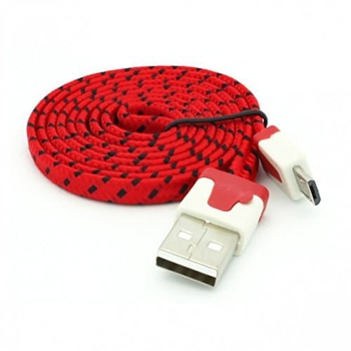 RED 3ft Flat Braided Micro USB Data Cable Power Wire for AT&T Samsung Galaxy S 4 SGH-I337 - AT&T Galaxy S3 Mini - AT&T Samsung Galaxy S4 Active GT-i9295 - AT&T Samsung GALAXY S4 Mini (SGH-I257)