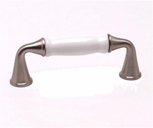 Cabinet Pull, Manchester, Brushed Nickel with White