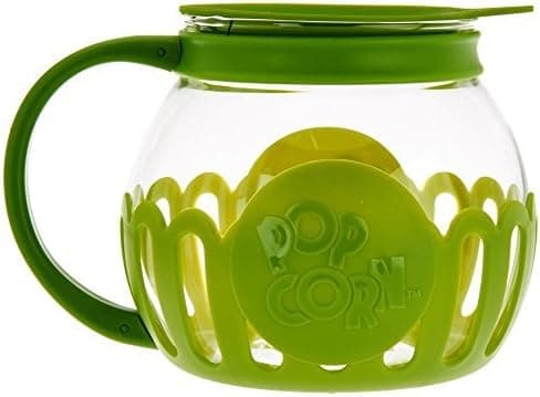 Ecolution Micro-Pop Microwave Popcorn Popper 3QT - Temperature Safe Glass w/Multi Purpose Lid (Large, Green)