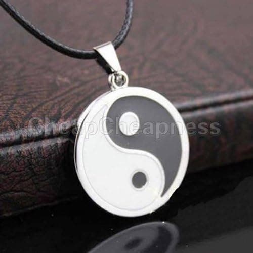 Buytra Pendant Black White Necklace Charm with Black Leather Cord