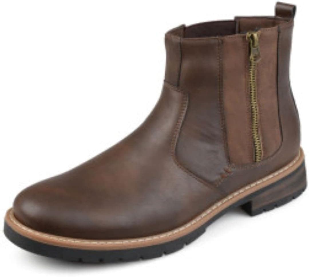 Vance Co. Mens Pratt Boot with Distressed Faux Leather and Sturdy Block Heel