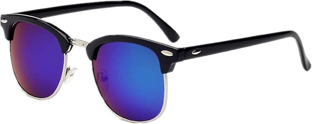 Shiratori Classic Metal Half Frame 80's Retro Trendy Stylish Sunglasses for Men Women Blue