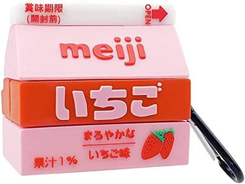 AirPods Pro Case Soft Silicone Pink Strawberry Flavor Milk Drink Cover with Hook Clip for Apple AirPodspro AirPods 2019 3D Cartoon Japanese Protective Cool Fun Fresh Kawaii Unique Special Girls