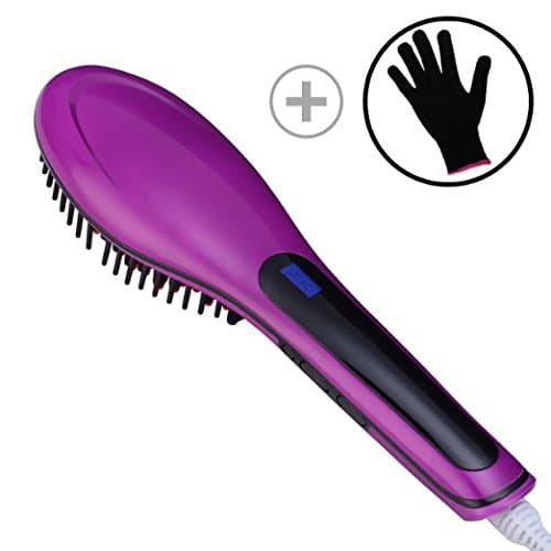 Possiave Purple Hair Straightener Brush,Magic Silky Straight Hair Styling, Anion Hair Care,Anti Static Ceramic/Scald, Zero Damage,Massage Straightening /Detangling Hair Brush with Heat Resistant Glove
