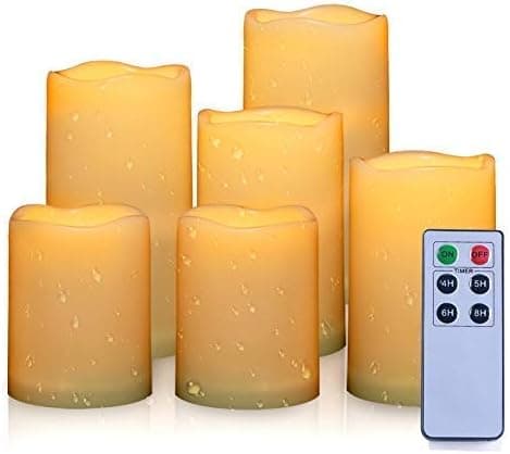 Amagic Outdoor Flameless Candles (H4 4" 5" 5" 6" 6" x D3), Waterproof Flickering LED Candles with Remote and Timer, Battery Operated, Resin Plastic, Won't Melt, Set of 6