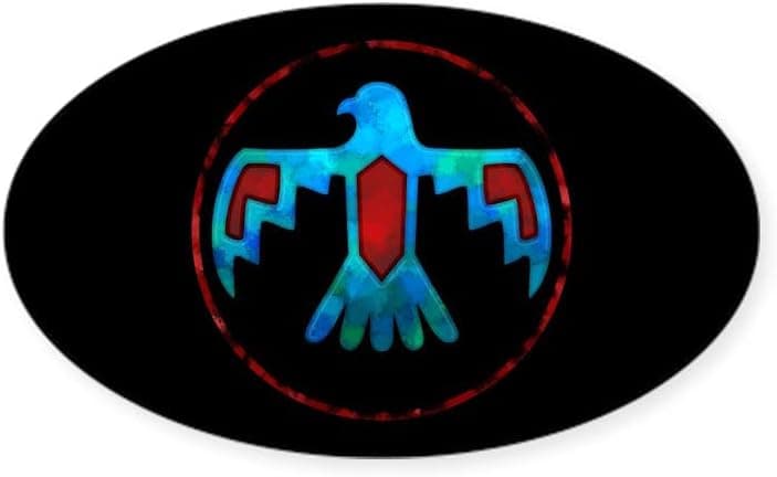 CafePress Red and Blue Thunderbird Oval Bumper Sticker, Euro Oval Car Decal