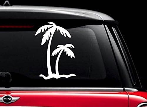 H.J Design Palm Tree (White 7") Vinyl Decal Sticker for Car Automobile Window Wall Laptop Notebook Etc. Any Smooth Surface Such As Windows Bumpers