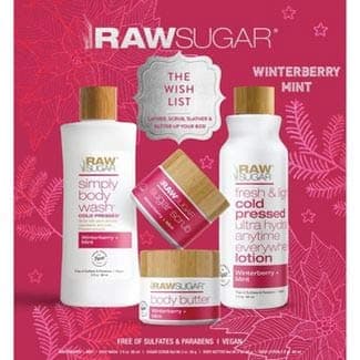 Raw Sugar -The Wish List- Winterberry Mint 4 pc. Gift Set including Body Wash, Body Lotion, Body Butter and Sugar Scrub