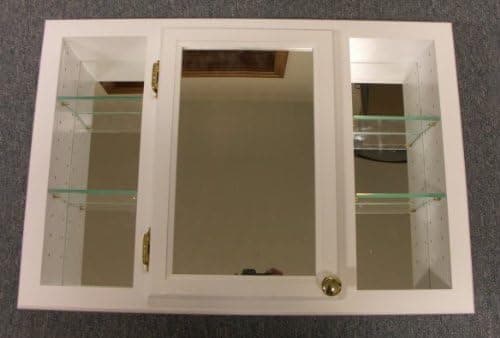 (WC-418Triple), 18" in the wall recessed bathroom medicine storage display cabinet, 30"wide, solid wood, multiple finish colors available