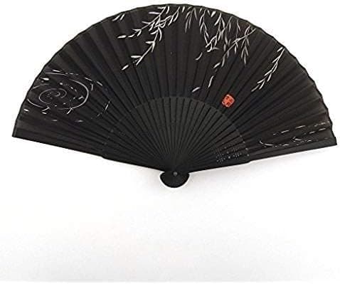 BFlowerYan Japanese Handheld Folding Fan, White Vines and Red Seal HF194