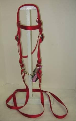 Party Ponies Miniature Horse/Small Pony Nylon Complete Bridle with Free BIT (Snaffle Style Varies) RED