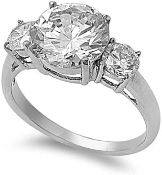 Jewelry By Marcus Stainless Steel Solitaire Three Stone Past, Present, and Future CZ Ring Engagement Ring
