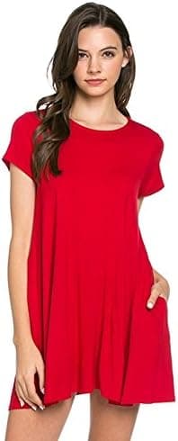 Mitto Shop YFH Women's Trapeze Short Sleeve Pocket Tunic Dress