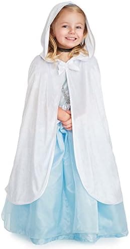 Little Adventures Traditional Hooded Princess Cloaks (White, L/XL Age 5-9) - Machine Washable Child Pretend Play and Party Dress-up with No Glitter