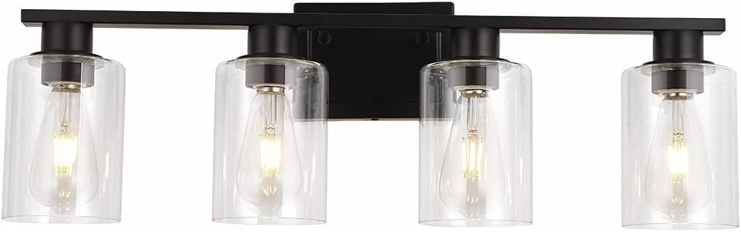 Matt Black Wall Mount Lighting Sconce Bathroom Vanity Light Black Metal with Clear Glass