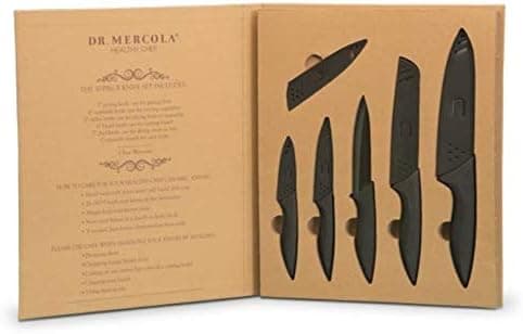 Dr. Mercola Black Ceramic Knife Set, 5 Piece set with Sheath