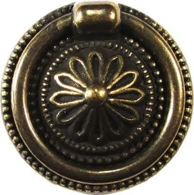 Colonial Revival Antiqued Brass Finish Ring Flower Drawer Knob Pull Handle | Antique Cabinet Door, Vintage Dresser, Old Desk Furniture Hardware | AD-1269 (6)