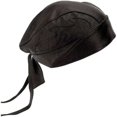 Diamond Plate Solid Genuine Leather Skull Cap with Flames