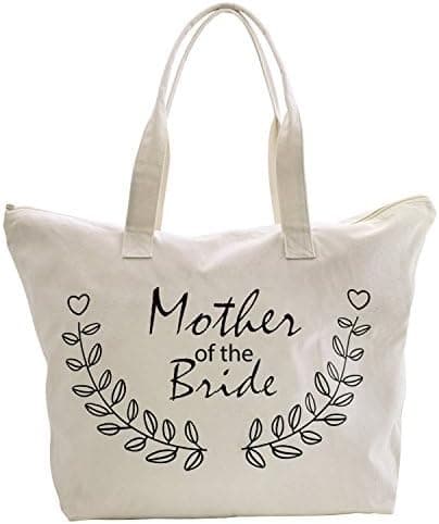 ELEGANTPARK Mother of the Bride Tote Bag for Wedding Gifts Zip Canvas Cotton Bag