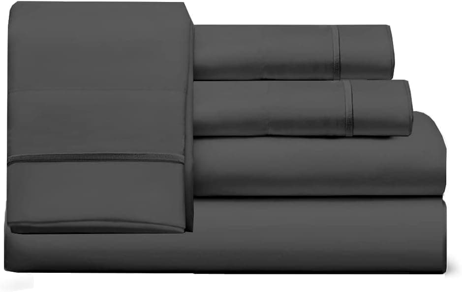 RajlinenLLC Giza Sheets Split King Size Giza Sheets –Giza Cotton Split King Bed Sheet Set Giza Cotton Sheet Set (5 Pcs) Giza Sheets Set- Fits Mattress 18'' Deep Pocket Giza Sheets Dark Grey Solid