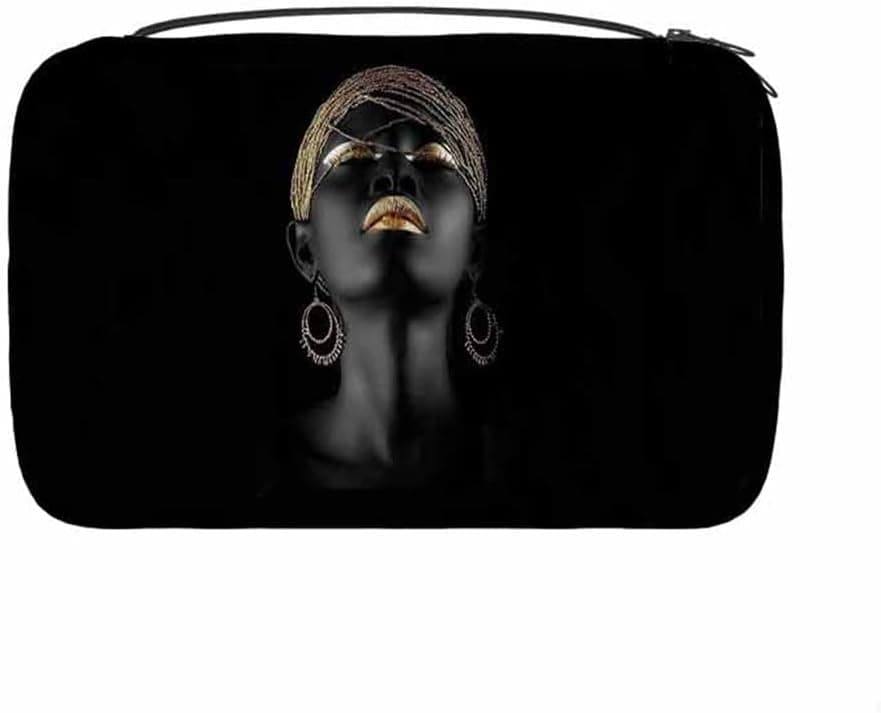 Axayaz African Woman Cosmetic Bag Organizer Black Girl With Gold Glossy Lip Hair Women Portable Toiletry Bags Large Capacity for Traveling Gym