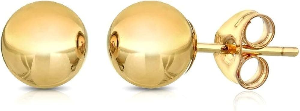 925 Sterling Silver Ball Stud Earrings- Butterfly Backings 3mm-12mm Silver Yellow or Rose