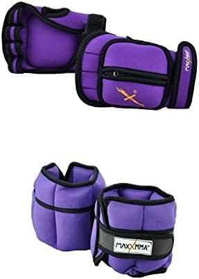 MaxxMMA 5 lbs Adjustable Ankle Weights Pair + 2 lbs Weighted Gloves