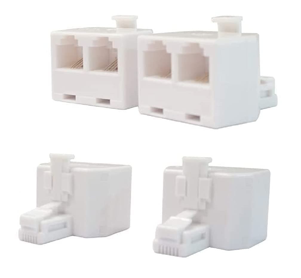 RJ11 Duplex Wall Jack Adapter Dual Phone Line Splitter Wall Jack Plug 1 to 2 Modular Converter Adapter for ADSL DSL Fax Model Cordless Phone System (4 Packs)