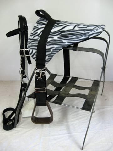 Miniature Horse/SM Pony Bareback Saddle Set Zebra Print - Complete Bridle with Free BIT (Snaffle Style Varies)