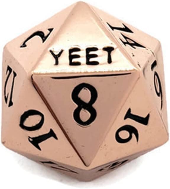 Copper Metal D20 YEET OOF Dice Critical Fail Steampunk F 20 Sided Die DND Brass Black Gunmetal Color Number for Role Playing Game Dungeons and Dragons D&D Pathfinder Shadowrun and Math Teaching