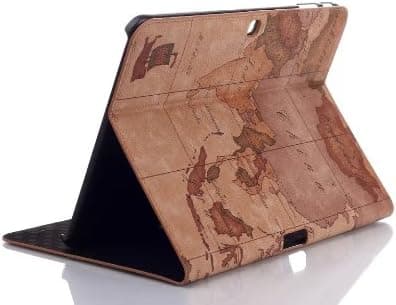 Mocase Samsung Galaxy Tab 4 10.1 T530 Folio Case -Old Retro Pattern Famous World Building Pattern PU Leather Flip Stand Protective Skin Case Cover for Samsung Galaxy Tab 4 10.1 inch (Voyage-Brown Map)
