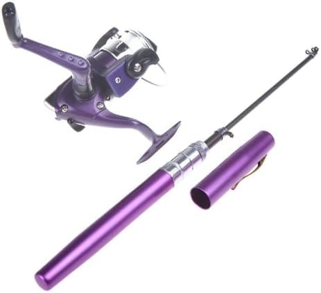 Docooler Fishing Rod Mini Fishing Pole Retractable Pocket Pen with Fishing Reel and Fishing Line (Purple,)