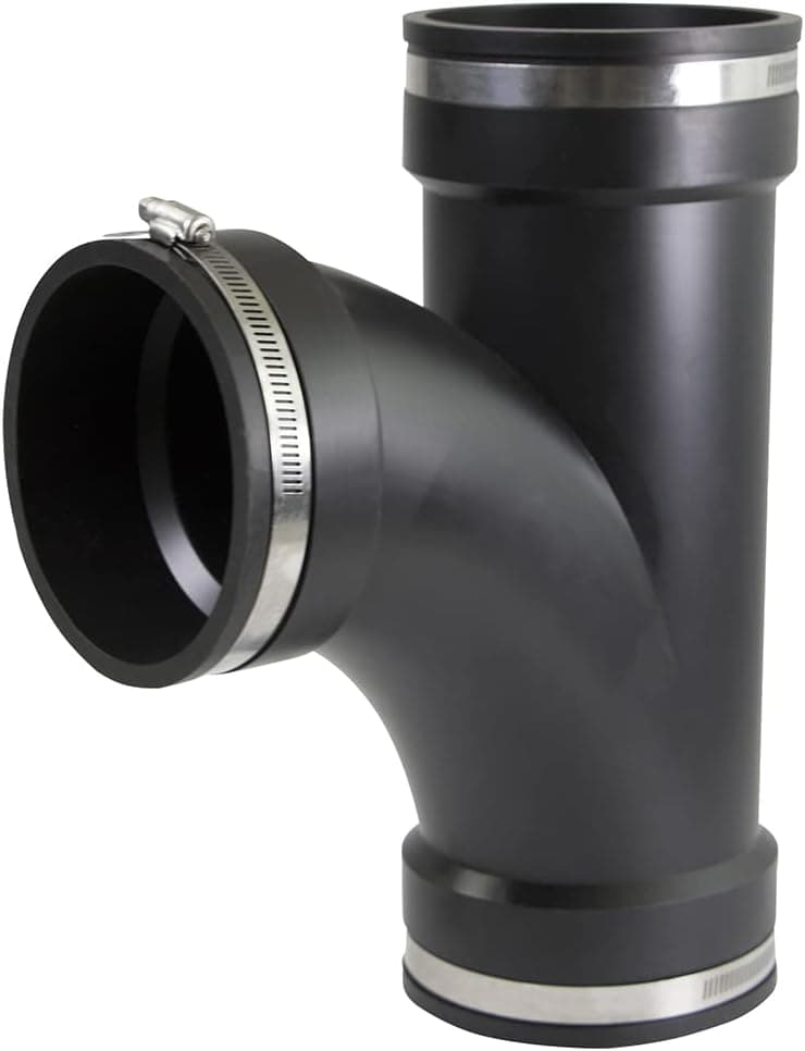 Supply Giant 6I7J Flexible Tee Coupling with Stainless Steel Clamps, 4", Black