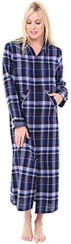 Alexander Del Rossa Womens Hooded Flannel Robe with Zipper, Lightweight Cotton House Coat, XL Blue Plaid (A0492Q18X)