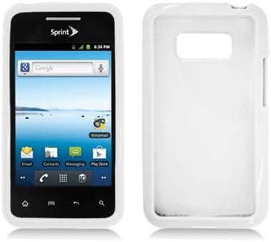 LG Optimus Elite LS696 Case - White Clear Softgrip Hard Hybrid Gel Cover