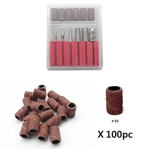 InnoLife - 6pcs Nail Drill Bits For Machine Replacement 3/32" shank size Fit + 100pcs Grit 80# Nail File Sanding Bands