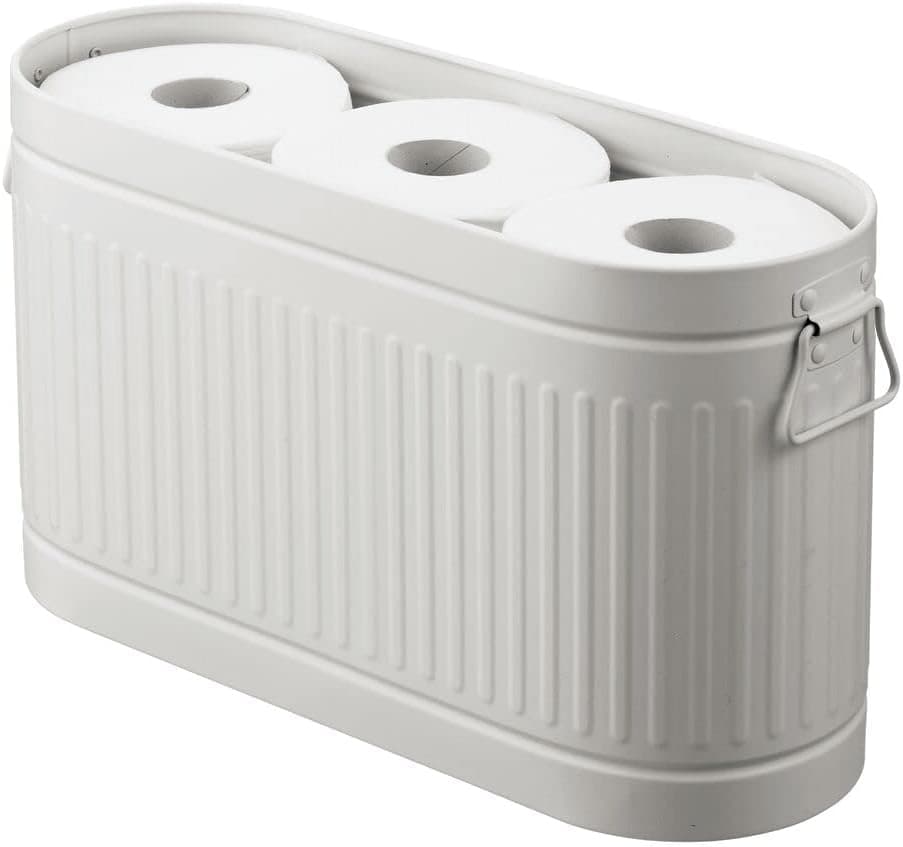 mDesign Large Steel Free Standing Toilet Paper Organizer, 6-Roll Tissue Storage Holder Container Bin for Bathroom Floor, Fit Under Sink, Vanity, Shelf, In Cabinet, Corner, Oscar Collection, Light Gray