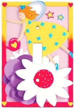 Pink purple PIXIE Flower FAIRY Single SWITCH PLATE COVER wall switchplate Decor