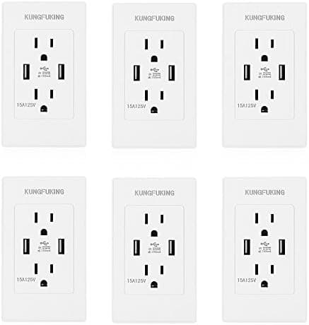 Standard Outlet 2 US Standard Socket with Dual USB Ports Outlet Cover Wall Plates Included Matte Surface (6 Packs)