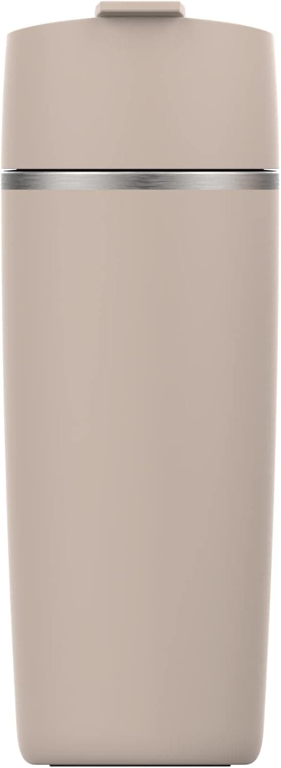 GOODBREW Flip Top - Insulated Coffee and Tea Press Travel French Maker No spilling liquid migration in the ground chamber Perfect for Commuting, Camping or Traveling (15oz) (Beige Crema)