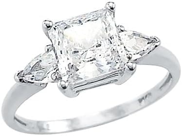 Solid 14k White Gold Ladies Princess Cut CZ Cubic Zirconia Engagement Ring 2.0 ct