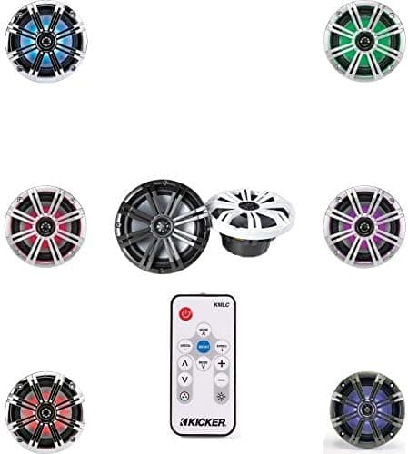 Kicker KM654LCW (41KM654LCW) 6.5 Inch 2-Way Marine Speaker Pair with Built-in LED Lighting Bundled w/ 41KMLC