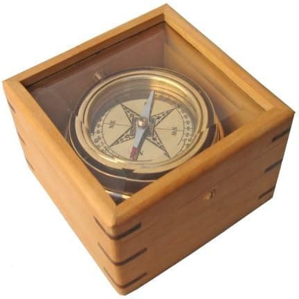 Brass Desktop Gimbaled Compass 4.5" W/ Hardwood Case - Nautical Collection
