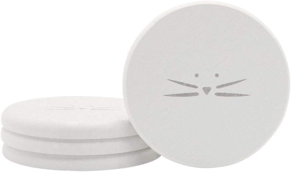 Koolkatkoo Cute Cat Drink Absorbent Coasters Set for Women Cat Lover, Diatomite Cup Coaster for Table Set of 4 White