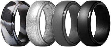 EJAYOUNGer Silicone Wedding Ring for Men, 6 Pack Silicone Rubber Wedding Bands - Comefortable Fit and Skin Safe, Step Edge Sleek Design for Workout, Exercise & Gym, Size 7-13