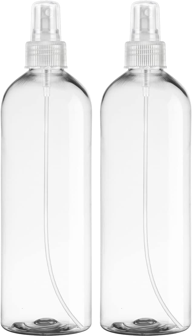 BRIGHTFROM Fine Mist Spray Bottles 16 OZ, Empty Refillable Containers - Essential Oils, Disinfectant Spray, Water - 2 PACK (Clear)