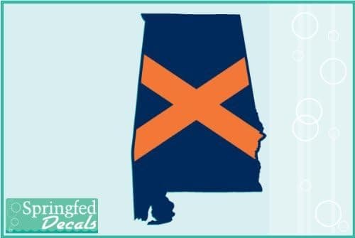 ORANGE & NAVY ALABAMA STATE SHAPED FLAG 4" Vinyl Decal Car Truck Auburn Inspired