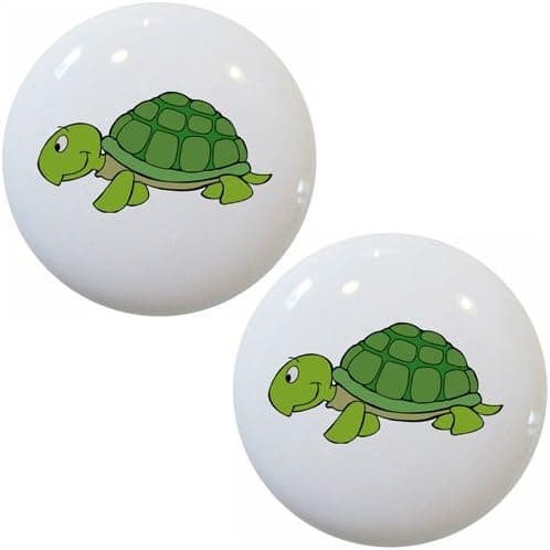 Set of 2 Turtle Ceramic Cabinet Drawer Pull Knobs